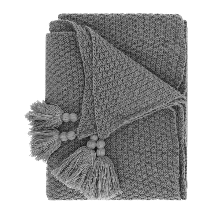 QUVIO Plaid met kwastjes in de hoeken 130 x 170 cm - Grijs