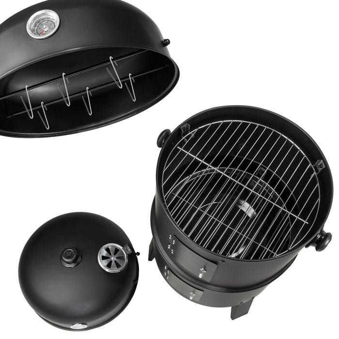 tectake® Houtskoolbarbecue rookton 3 in 1 - Zwart