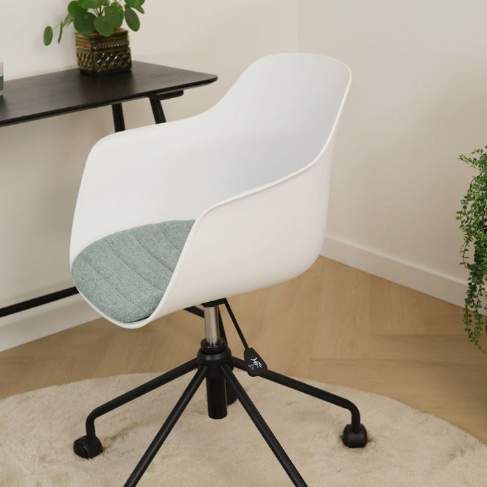 Nolon Nout-Liz Bureaustoel Wit - Zacht Groen Kussen - Zwart Onderstel