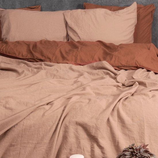 Halflinnen - Dusty Pink - Maat: 2-persoons (200 x 200|220 cm)