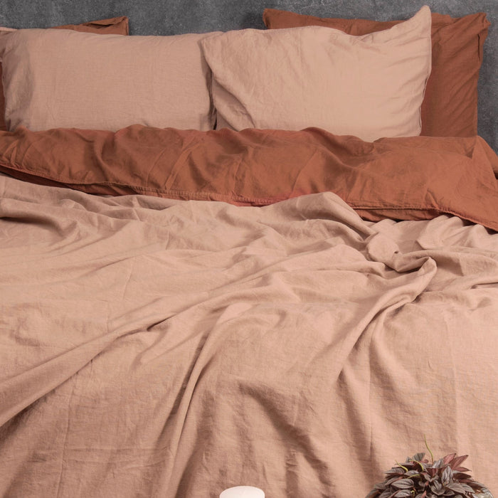 Halflinnen - Dusty Pink - Maat: 2-persoons (200 x 200|220 cm)