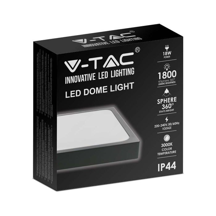 V-TAC VT-8618B-SQ LED Vierkant Plafondlamp - Zwart - 225mm - IP44 -