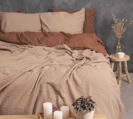 Halflinnen - Dusty Pink - Maat: 1-persoons (140 x 200|220 cm)