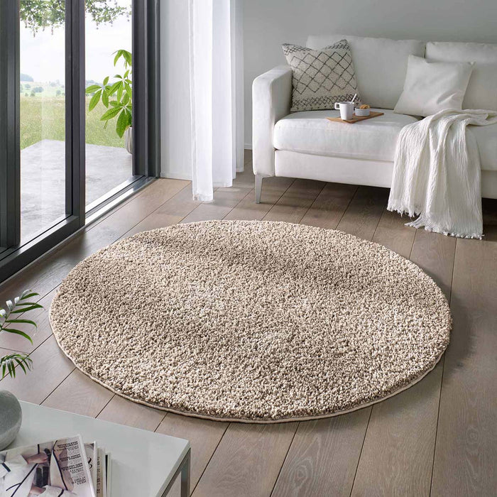 Tapeso Rond vloerkleed hoogpolig effen Classic - beige - 150 cm