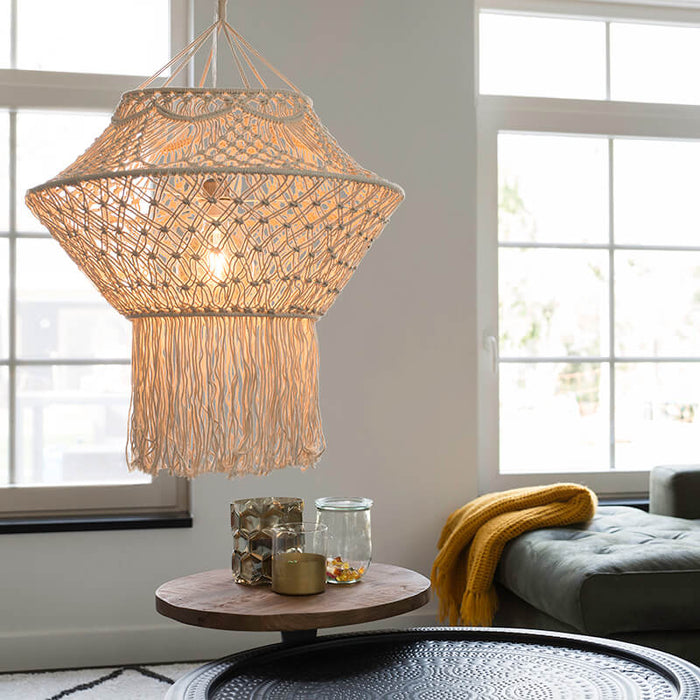 QAZQA Landelijke hanglamp macramé 90 cm - Macra