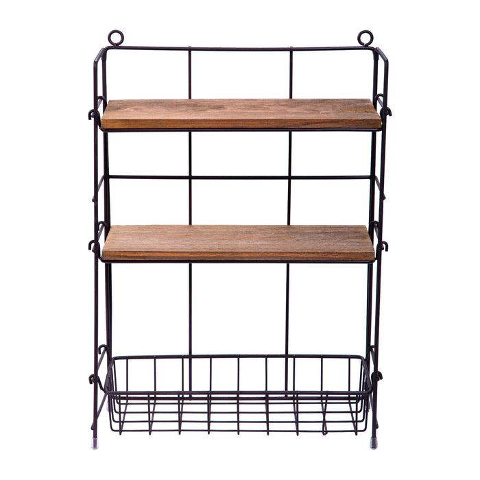 QUVIO Keukenrek wand staal en hout - Zwart en bruin