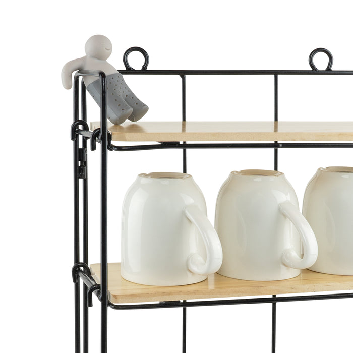 QUVIO Keukenrek wand staal en hout - Zwart en bruin