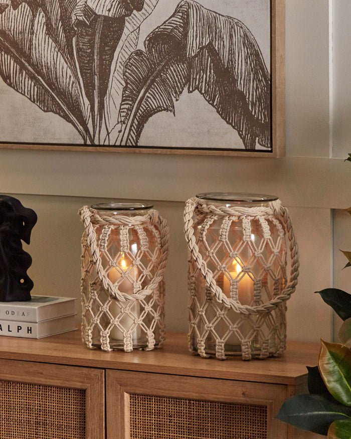 Beliani - JALEBI S - Lantaarn - Gebroken wit - Glas