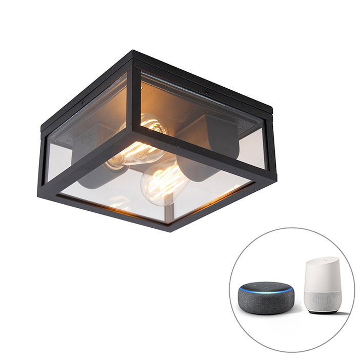 QAZQA Smart plafondlamp zwart IP44 2-lichts incl. Wifi ST64 -