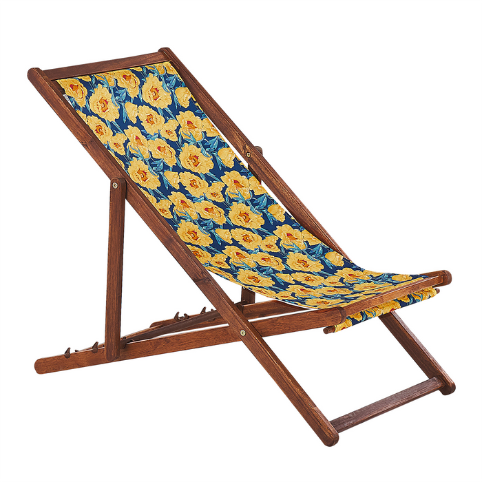 Beliani-ANZIO -Strandstoel set van 2-Donkerhout|Bloemen|Geel-Polyester