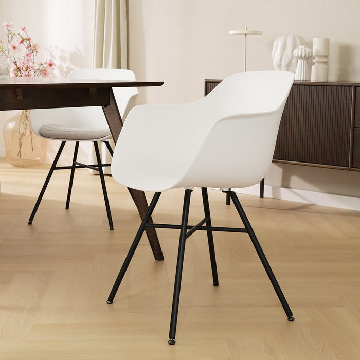 Nolon Noa-Puk Eetkamerstoel Wit - met Armleuning - Zwart Onderstel