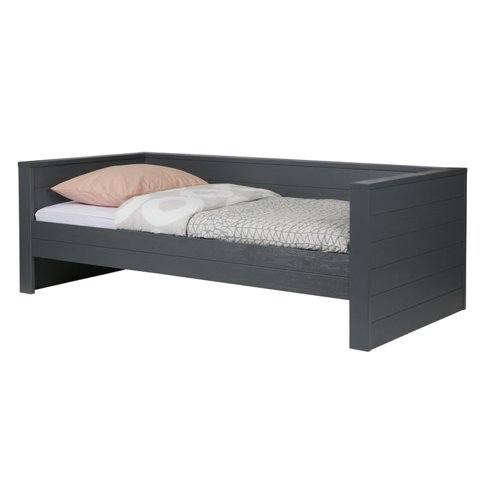 WOOOD Dennis Bedbank Excl Lade - Grenen - Staal Grijs - 219x73x101