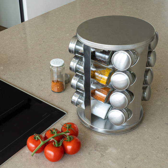 Krumble Kruidenrek draaibaar + 16 kruidenpotjes - RVS