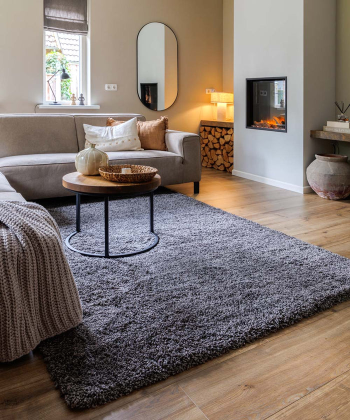 Tapeso Hoogpolig vloerkleed shaggy Grand effen - donkergrijs - 280x380