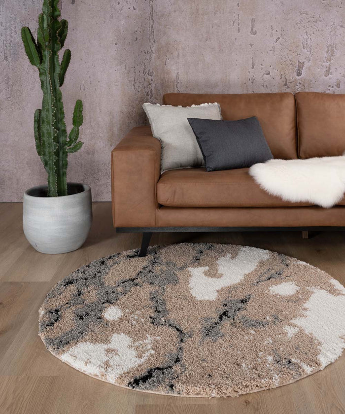 Boho&me Rond hoogpolig vloerkleed Marble Artisan - beige - 300 cm