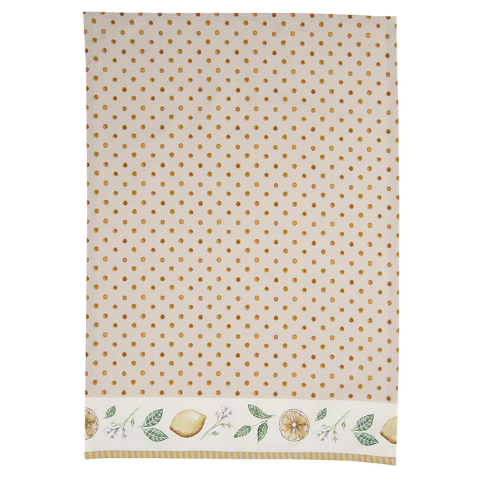 Clayre & Eef Theedoek 50x70 cm Beige Geel Katoen Rechthoek Citroen