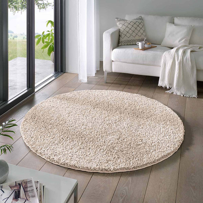 Tapeso Rond vloerkleed hoogpolig effen Classic - crème - 200 cm