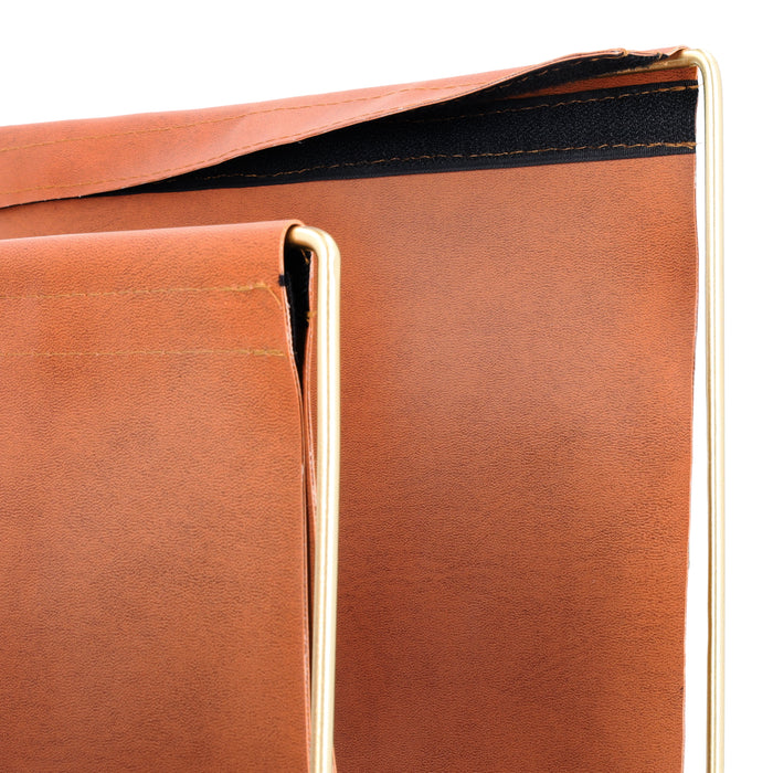 QUVIO Tijdschriftenrek van metaal en leer - Bruin met goud