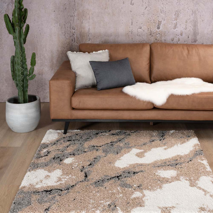 Boho&me Vierkant hoogpolig vloerkleed Marble Artisan - beige - 240x240