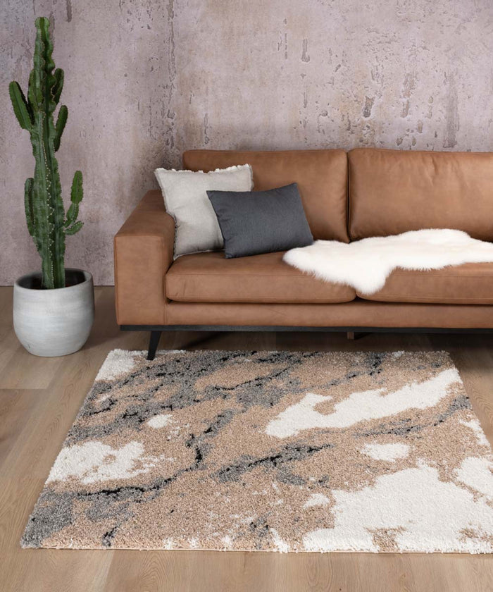 Boho&me Vierkant hoogpolig vloerkleed Marble Artisan - beige - 240x240