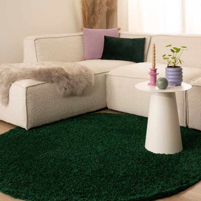 Tapeso Rond hoogpolig vloerkleed shaggy Trend effen - jade - 120 cm