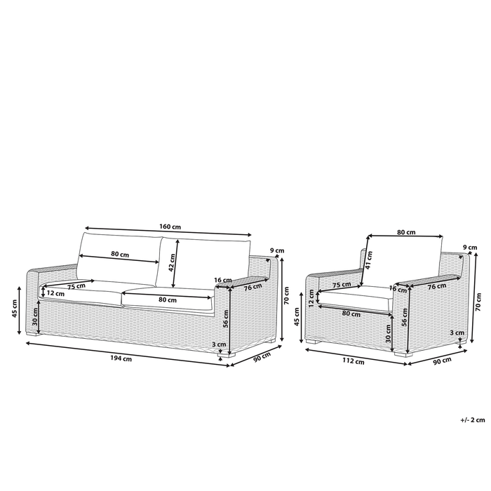 Beliani - ARDEA - Loungeset voor 4 - Natuurlijk - Rotan