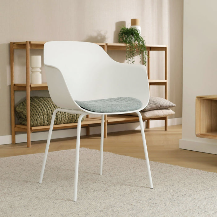 Nolon Nora-Liz Eetkamerstoel Wit - Zacht Groen Kussen - Witte Poten