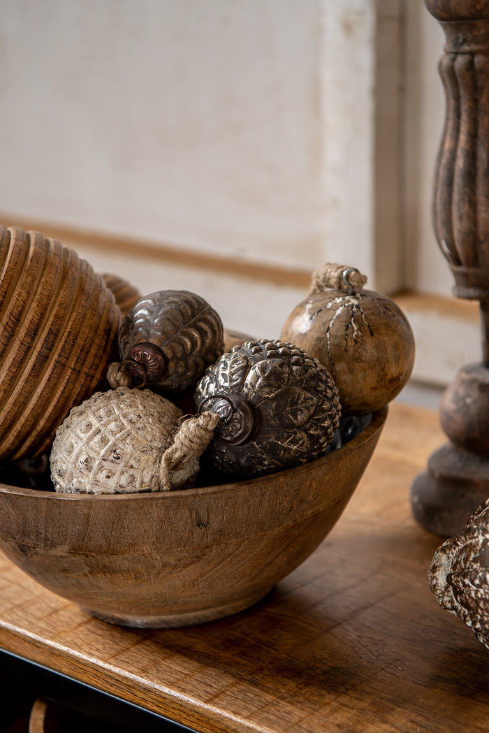 Clayre & Eef Kerstbal Ø 8 cm Bruin Hout Kerstboomversiering