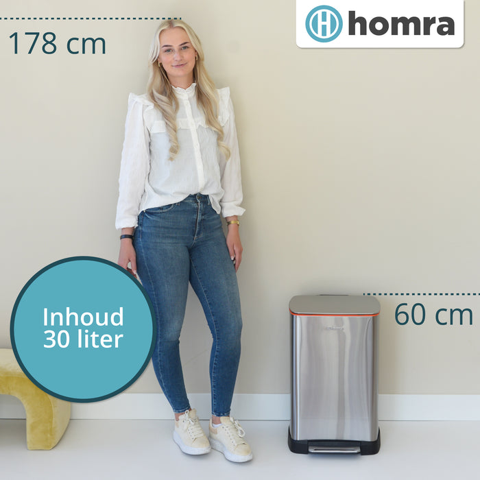 Homra Koniq Prullenbak met pedaal - 30 liter - RVS