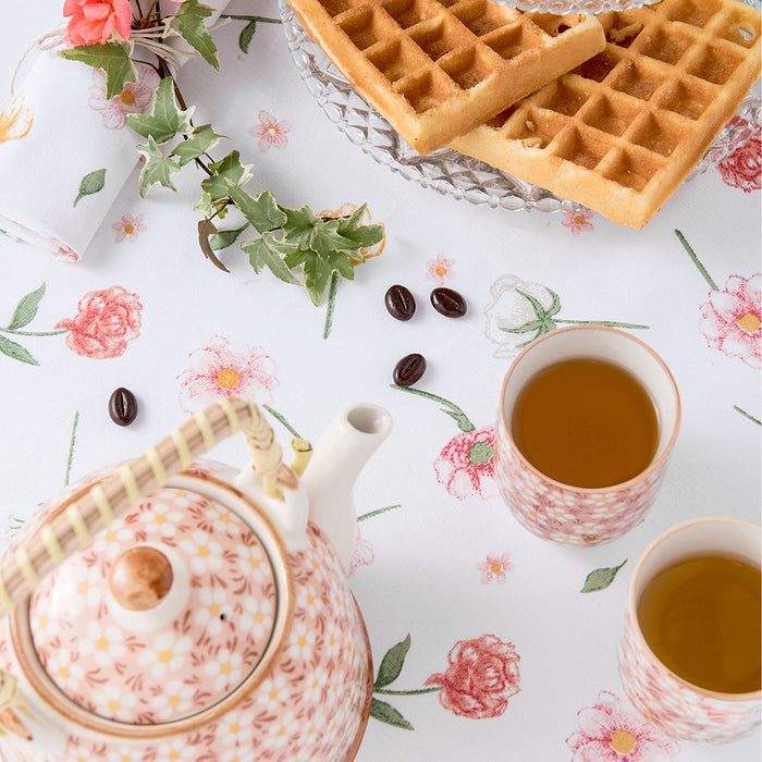 Clayre & Eef Theepot met Filter 700 ml Roze Keramiek Bloemen