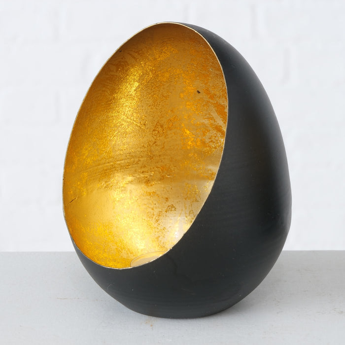 Kandelaar Golden Egg – Zwart|Goud – Medium – Ø 11 x H 15 cm