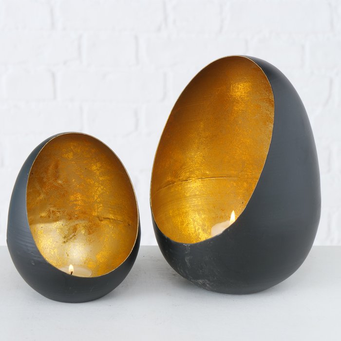 Kandelaar Golden Egg – Zwart|Goud – Medium – Ø 11 x H 15 cm