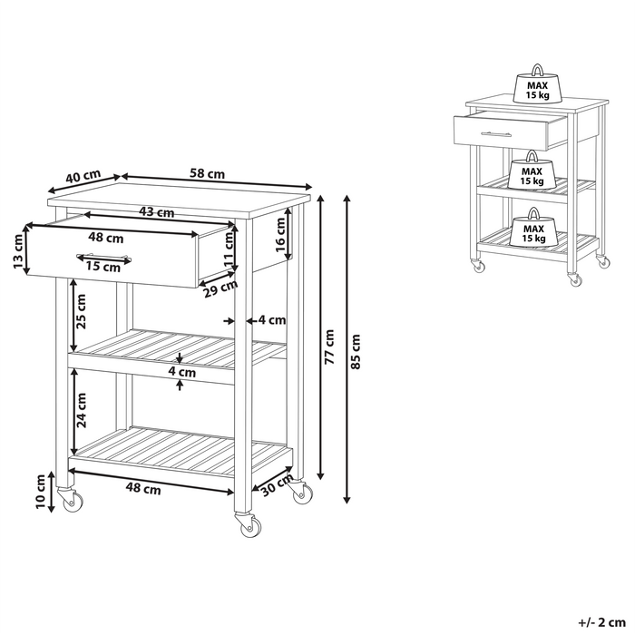 Beliani - HIUMA - Keukentrolley - Zwart - Rubberhout