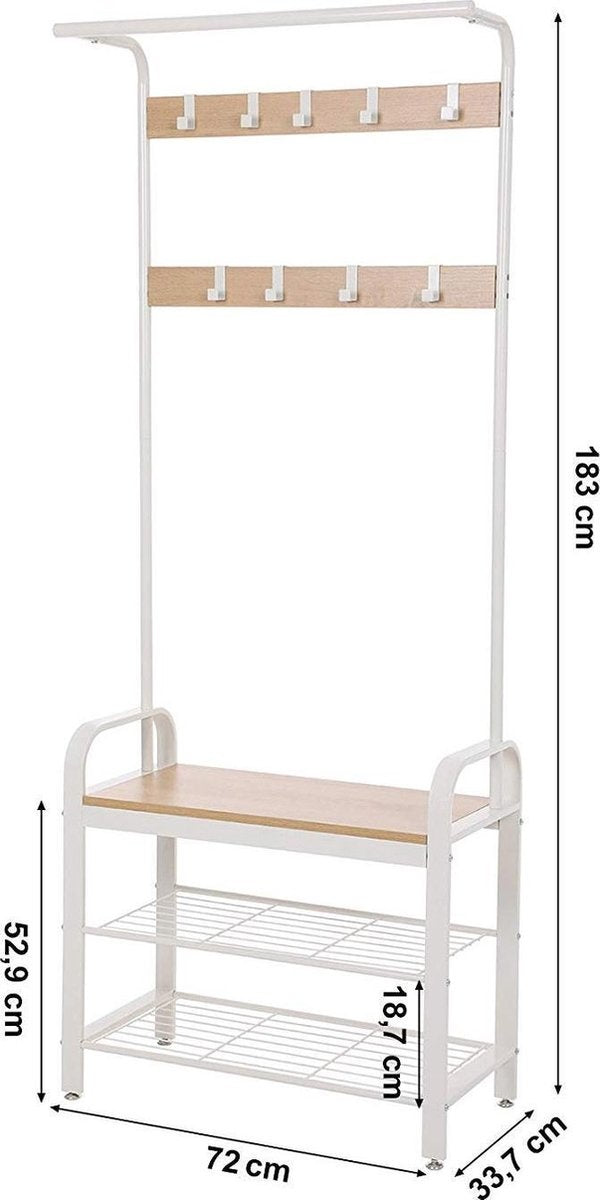 Parya Home - Kapstok - Schoenenrek - 9 Demonteerbare Haken