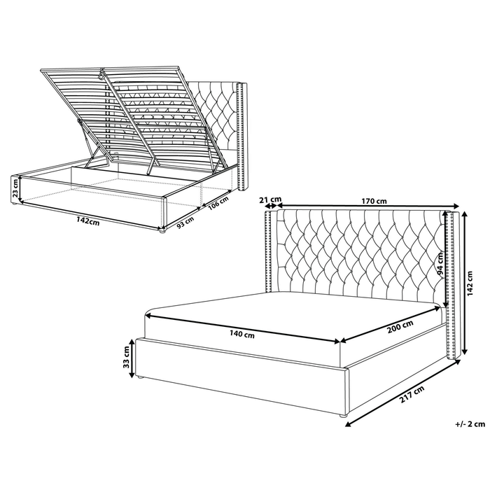 Beliani-LUBBON -Bed met opbergruimte-Beige-140 x 200 cm-Fluweel