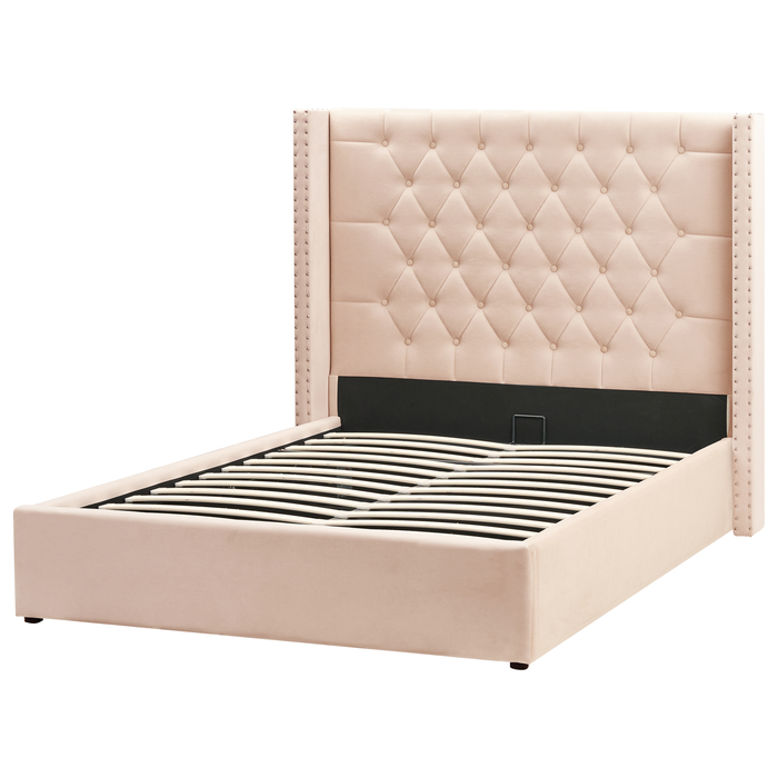 Beliani-LUBBON -Bed met opbergruimte-Beige-140 x 200 cm-Fluweel