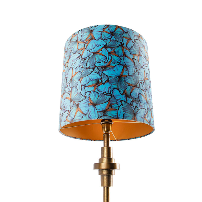 QAZQA Tafellamp brons velours kap vlinder dessin 40 cm - Diverso