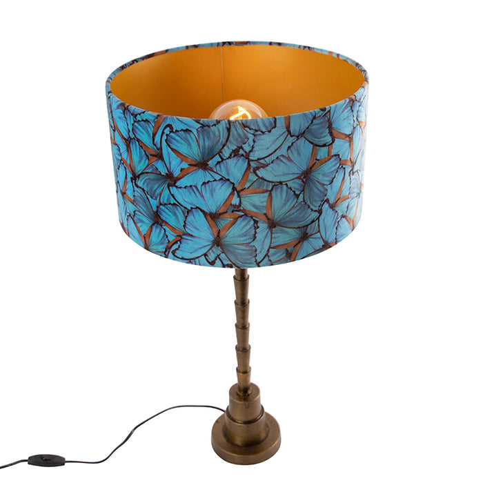 QAZQA Art Deco tafellamp brons velours kap vlinder dessin 35 cm -