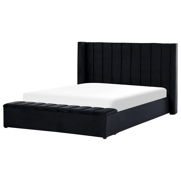 Beliani-NOYERS-Bed met opbergruimte-Zwart-180 x 200 cm-Fluweel
