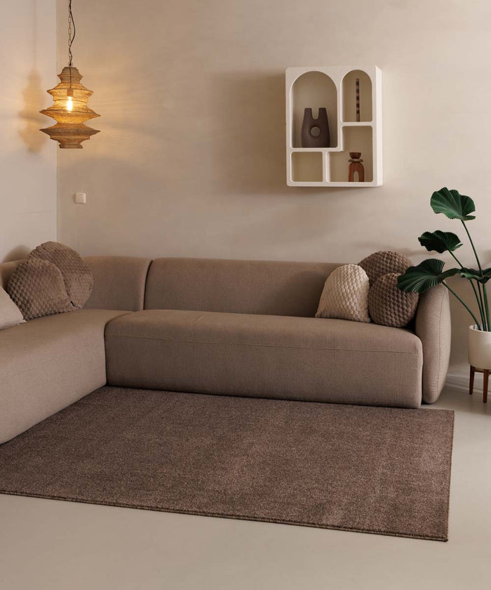 Tapeso Laagpolig vloerkleed Fine - mokka - 80x150 cm