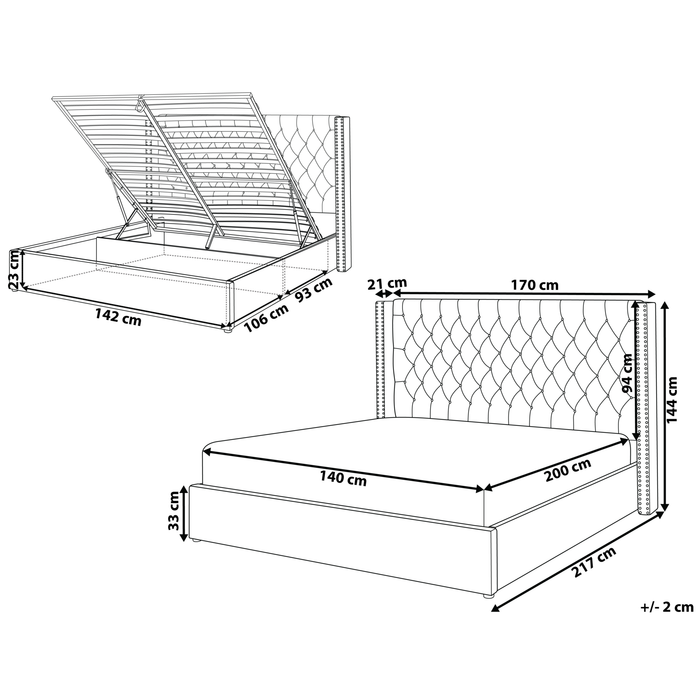Beliani-LUBBON -Bed met opbergruimte-Lichtgrijs-140 x 200 cm-Fluweel