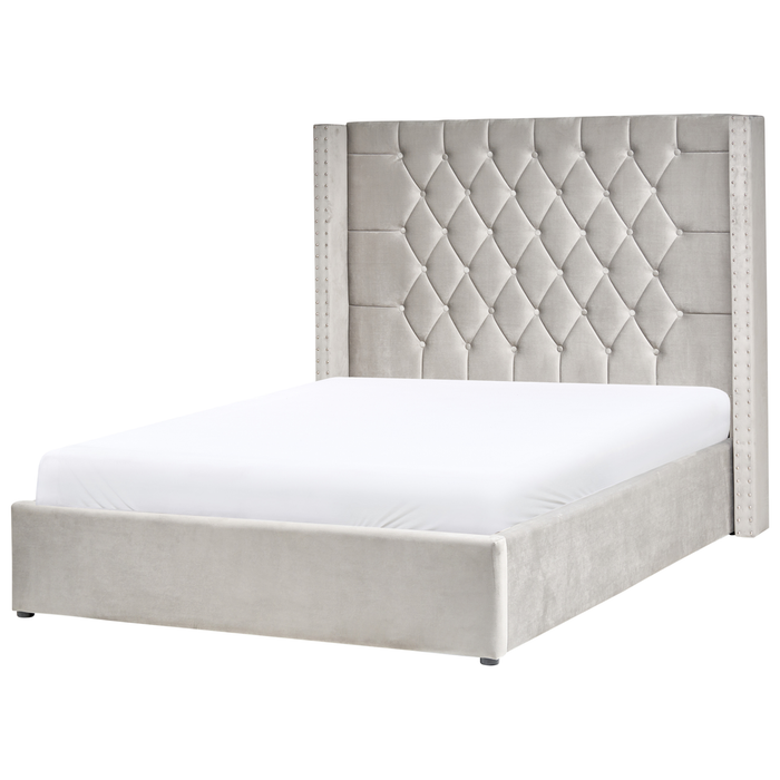 Beliani-LUBBON -Bed met opbergruimte-Lichtgrijs-140 x 200 cm-Fluweel