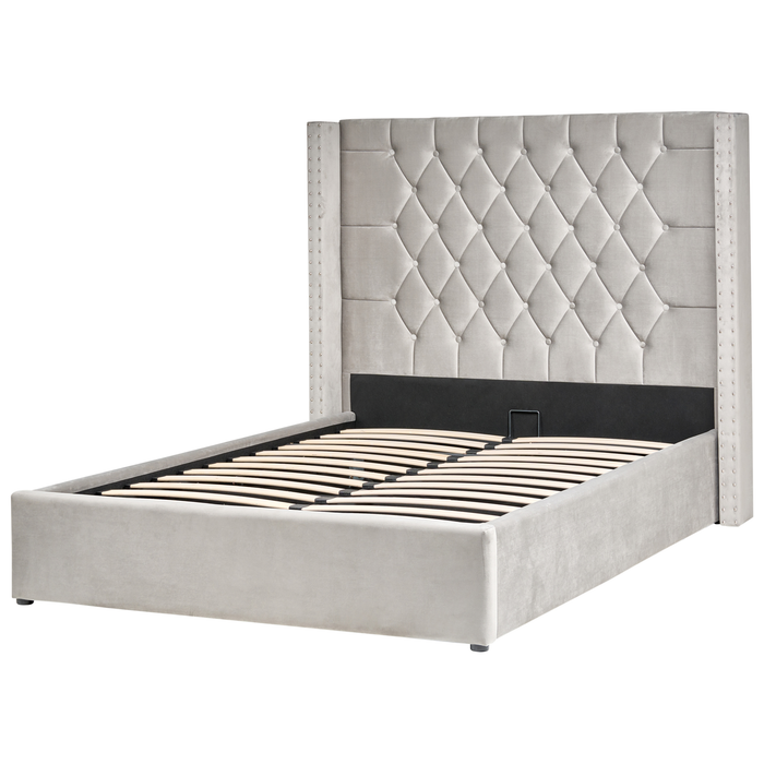 Beliani-LUBBON -Bed met opbergruimte-Lichtgrijs-140 x 200 cm-Fluweel