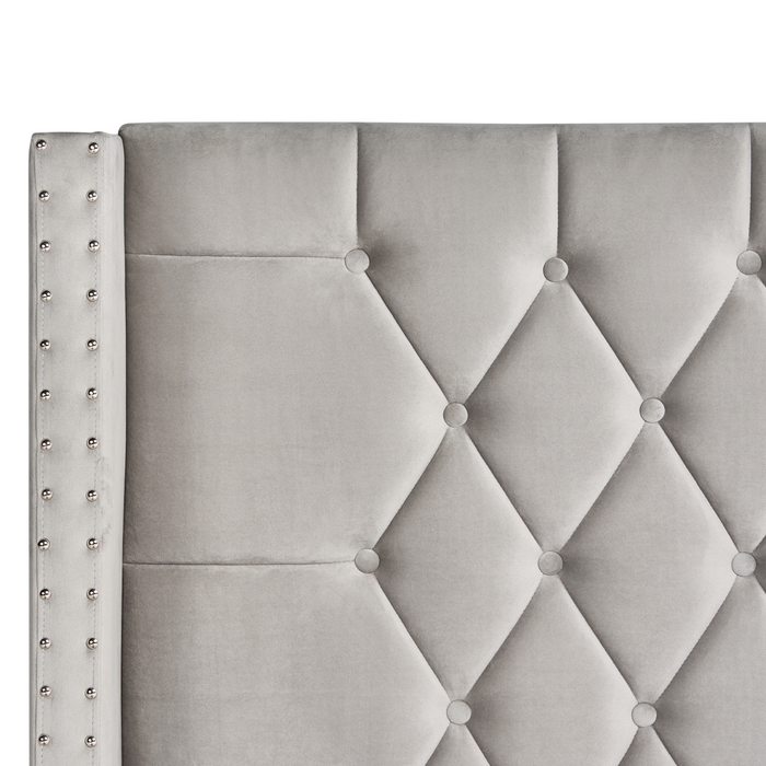 Beliani-LUBBON -Bed met opbergruimte-Lichtgrijs-140 x 200 cm-Fluweel