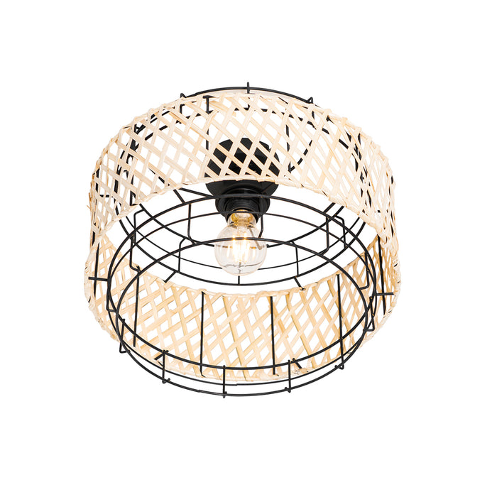 QAZQA Oosterse plafondlamp zwart met bamboe - Irena