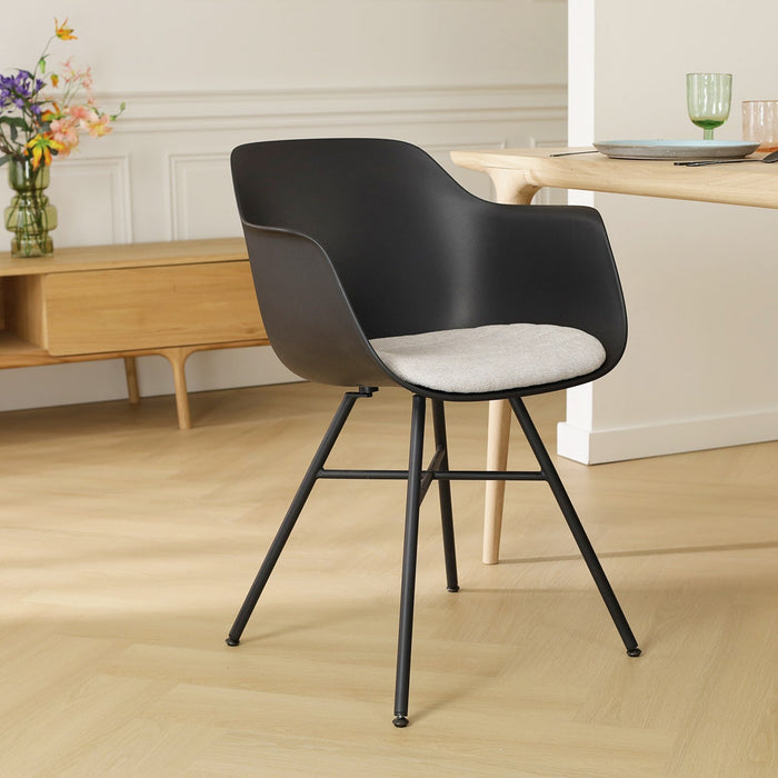 Nolon Noa-Liz Eetkamerstoel Zwart - Beige Kussen - Zwarte Poten