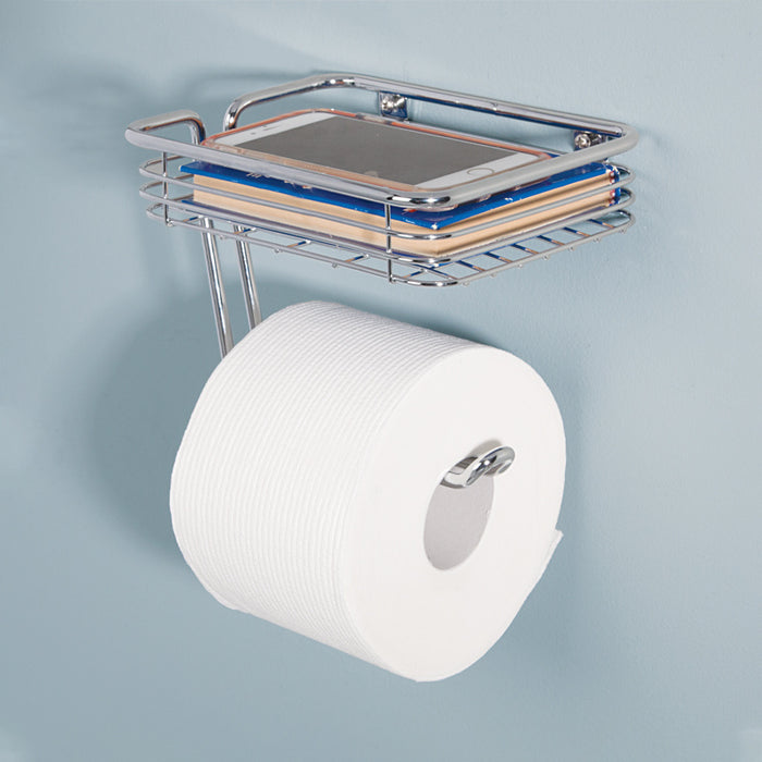 iDesign Toiletrolhouder met bakje - Zilver