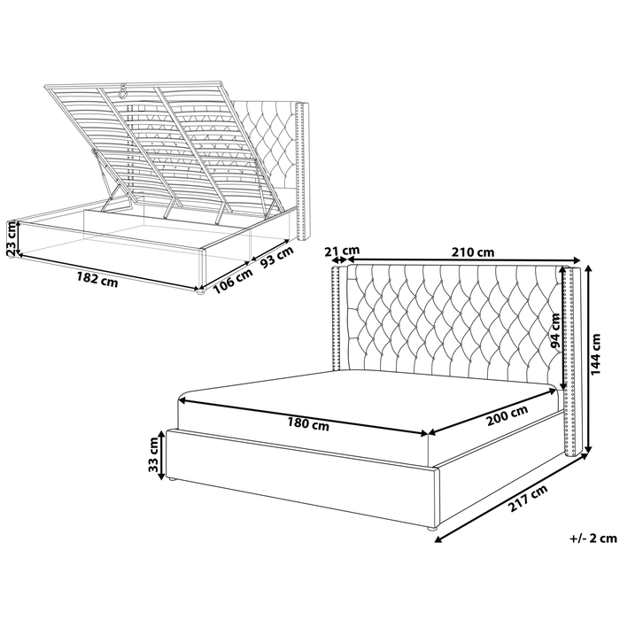 Beliani-LUBBON -Bed met opbergruimte-Lichtgrijs-180 x 200 cm-Fluweel