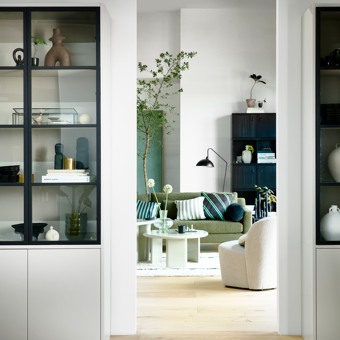 vtwonen Basic 4-Deurs Vitrinekast - Grenen - Mist - 230x101x40