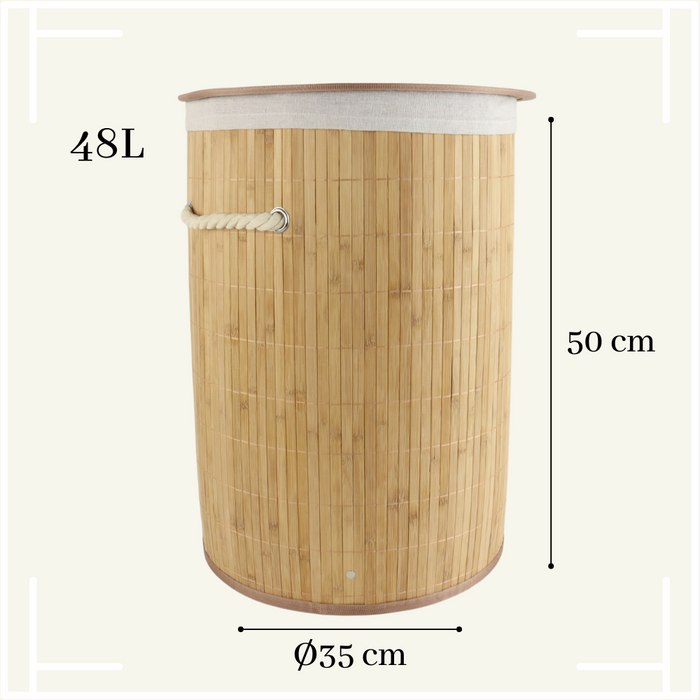 MARBEAUX Wasmand met Deksel Rond Bamboe 48 liter Bruin 35x50 cm Was...